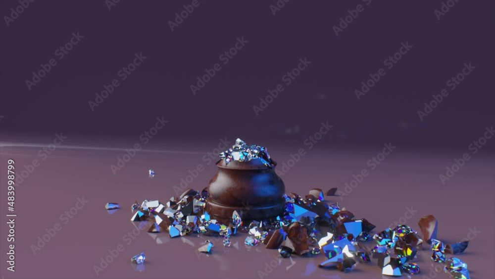Game concept. A dark marble chess queen crumbles into diamond particles. 3D animation of a seamless loop. Game concept. A dark marble chess queen crumbles into diamond particles. 3D animation of a seamless loop.