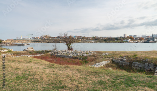 Ancient ruins on the Black Sea shore in Chersonesus, Crimea photo