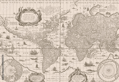 Obraz Old antique world map. Vintage style wallpaper
