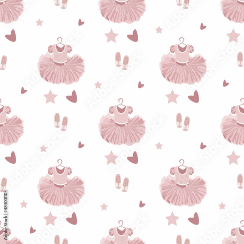 vector seamless pattern with the image of a children's tutu, shoes and other decor