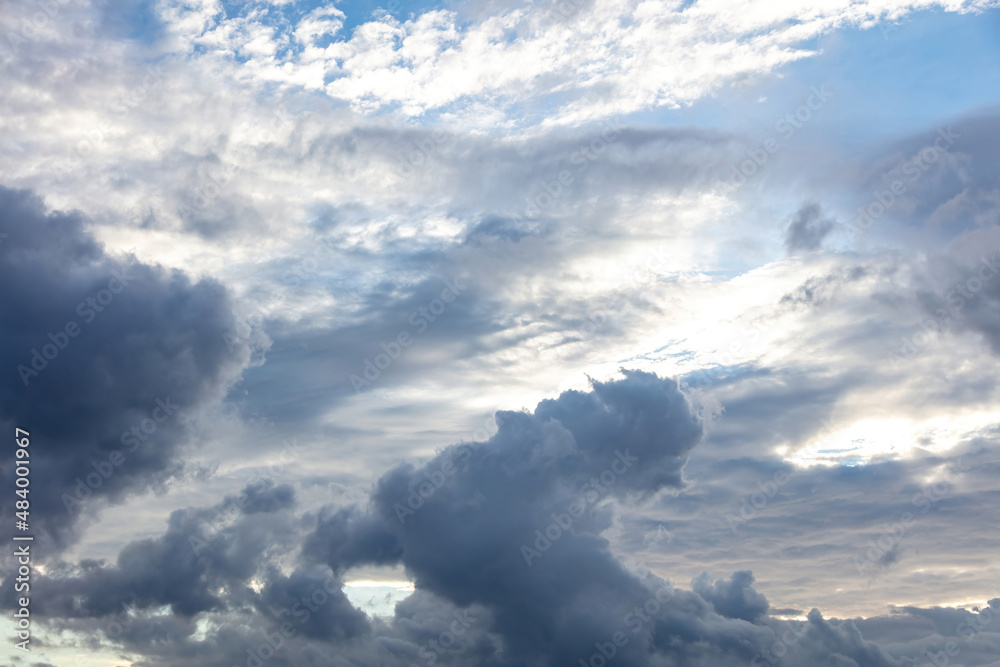 Cloud on blue sky background. White and grey color cloudscape, gloomy weather Cloud on blue sky background. White and grey color cloudscape, gloomy weather