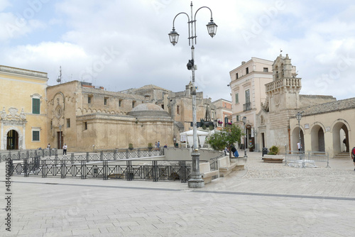 Vittorio Veneto square in Matera with the Governament Palace in front of the Palombaro Lungo.  photo