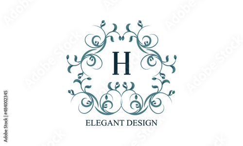 Vintage elegant logo with initials H on a light background. Exclusive monogram for restaurants, clubs, boutiques, cafes, hotel cards. Business style and brand of the company.