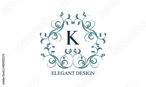 Vintage elegant logo with initials K on a light background. Exclusive monogram for restaurants, clubs, boutiques, cafes, hotel cards. Business style and brand of the company.