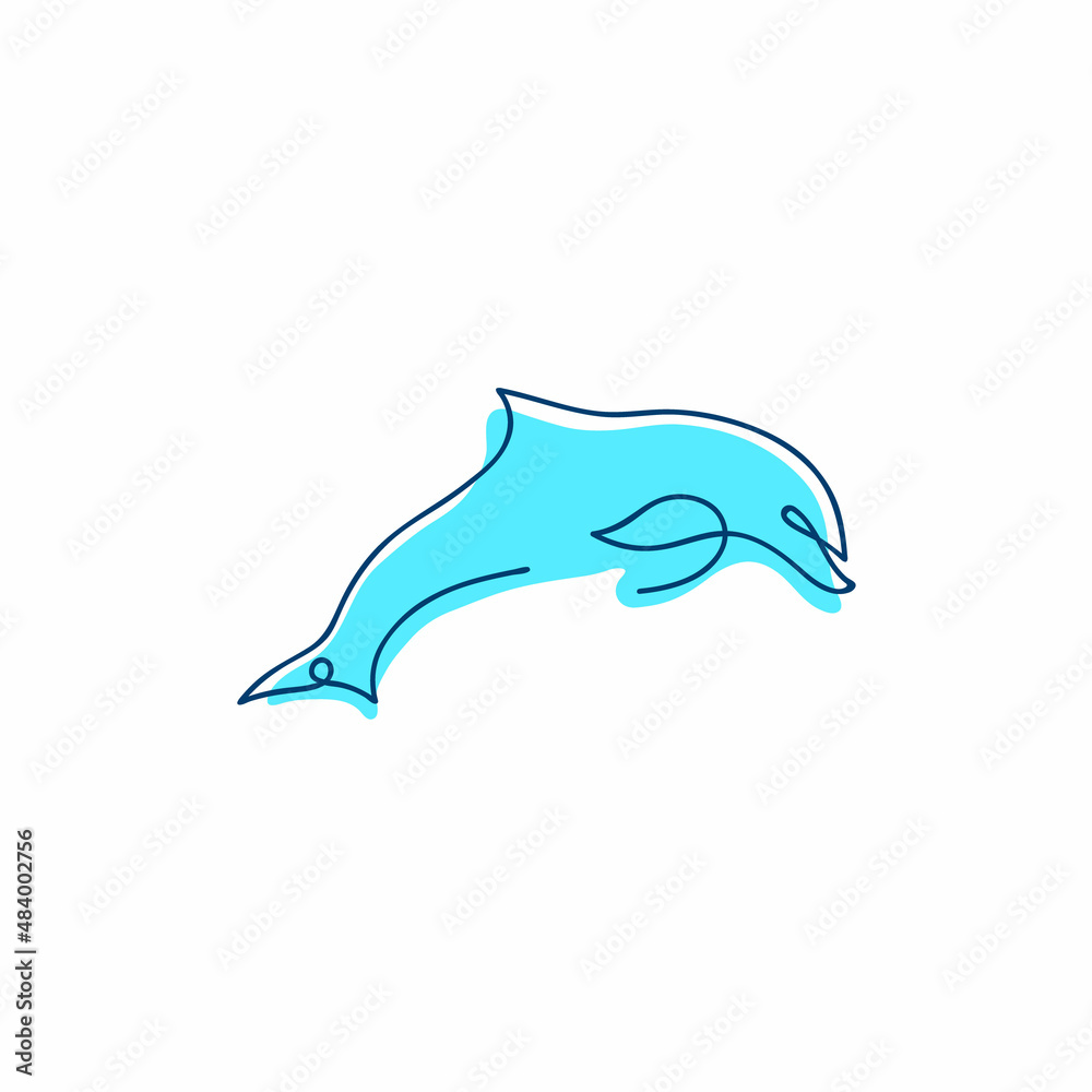 Fototapeta premium One line dolphin design silhouette.Hand drawn minimalism style vector illustration.
