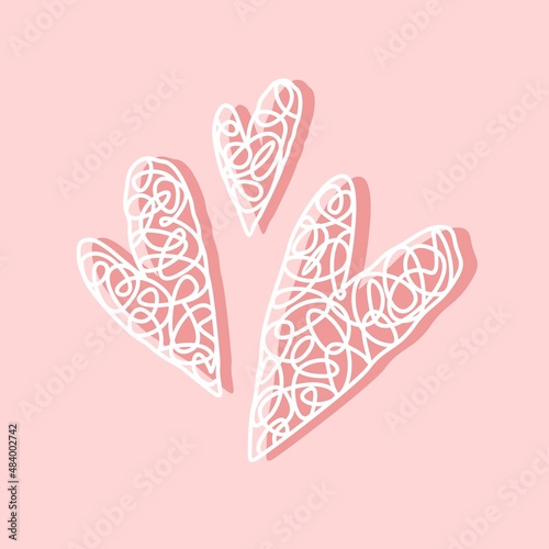 Openwork hearts decoration. Hand drawn vector heart shapes. Valentine's day illustration