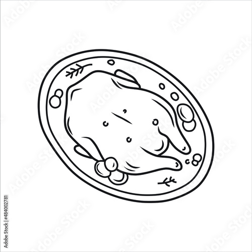 Roasted chicken. Chick meat prepared at grill. Satisfying food, Isolated on white background. 