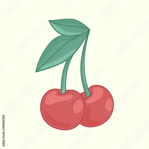 Vector illustration of cherry in cartoon style. Illustration on a light background. (ID: 484002960)
