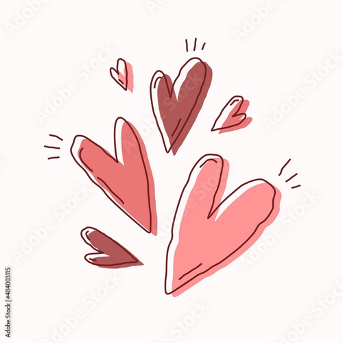 Doodle hearts. Hand drawn heart shapes. Valentine's day flat vector illustration