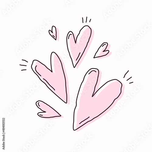 Pink doodle hearts. Hand drawn heart shapes. Valentine's day flat vector illustration