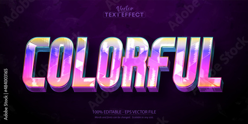 Multicolor text effect, editable shiny soft colors text style, colorful text on dark purple background
