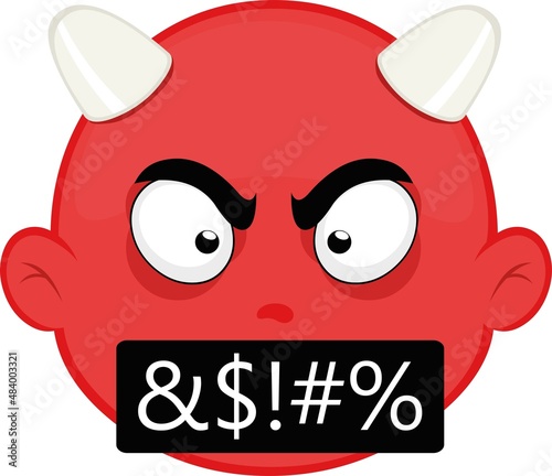 Vector illustration of the face of a cartoon devil with an expression of anger and insults

