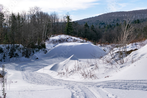 Snowmobile trail in the winter