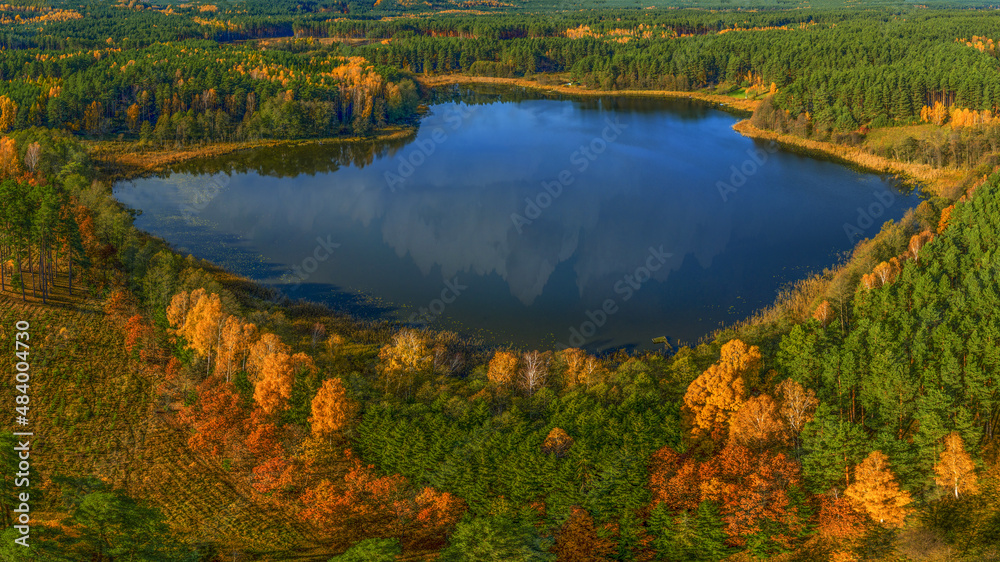 Leśne jezioro na Mazurach w północno-wschodniej Polsce