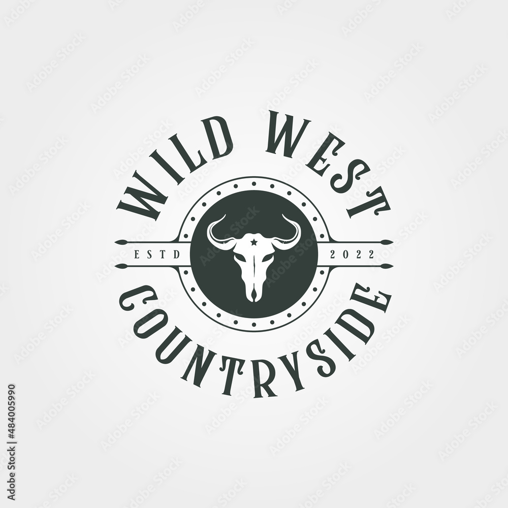 Fototapeta premium texas wild west vintage logo vector symbol, animal skull logo design
