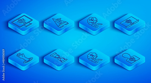 Set line Psychologist online, Metronome with pendulum, Broken heart or divorce, Old hourglass, Man graves funeral sorrow, Helping hand and Psychology, Psi icon. Vector