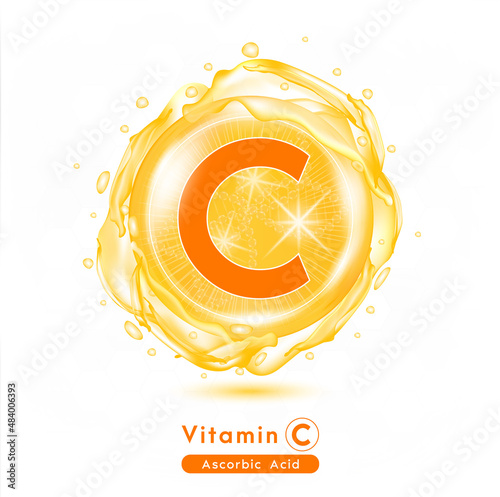 Vitamin C, Orange shining pill capsule.
