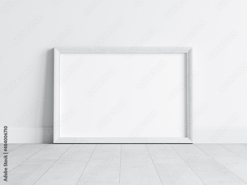 White horizontal frame mockup, poster mockup, print mockup, 3d render White horizontal frame mockup, poster mockup, print mockup, 3d render
