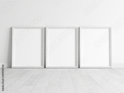 Three white frames mockup  poster mockup  print mockup  3d render