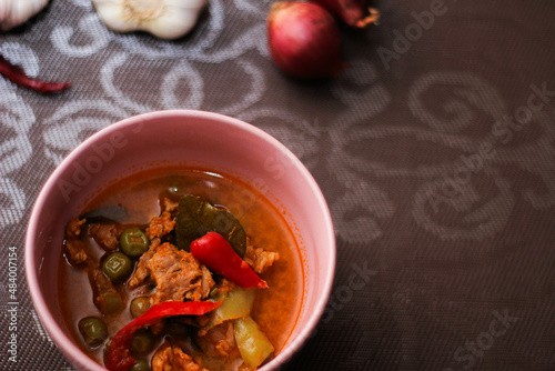 Panang Curry With Pork. Thai food that is popular among families and is a popular street food food that Thai people like.