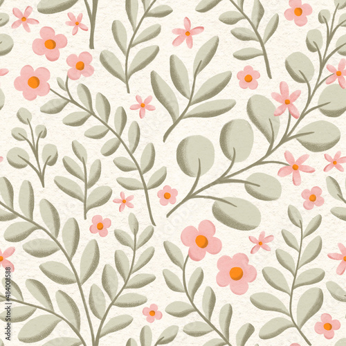 Cute floral seamless pattern with butterflies. Colorful flowers background. Trendy repeat texture for fashion print, wallpaper or fabric.