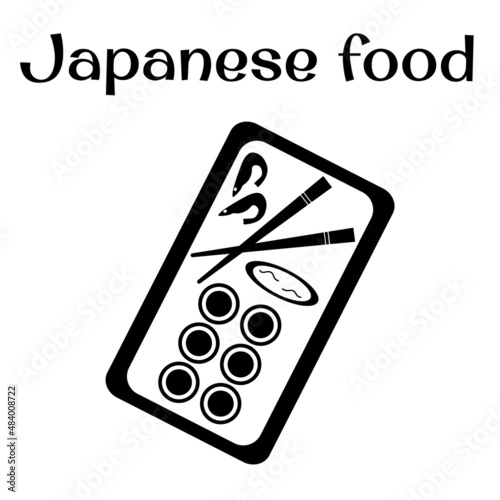 vector icon shrimp roll sushi set. image roll set and two stick template. illustration isolated vector sign symbol. Japanese traditional cuisine, tasty food sign. asian sushi bar minimal style