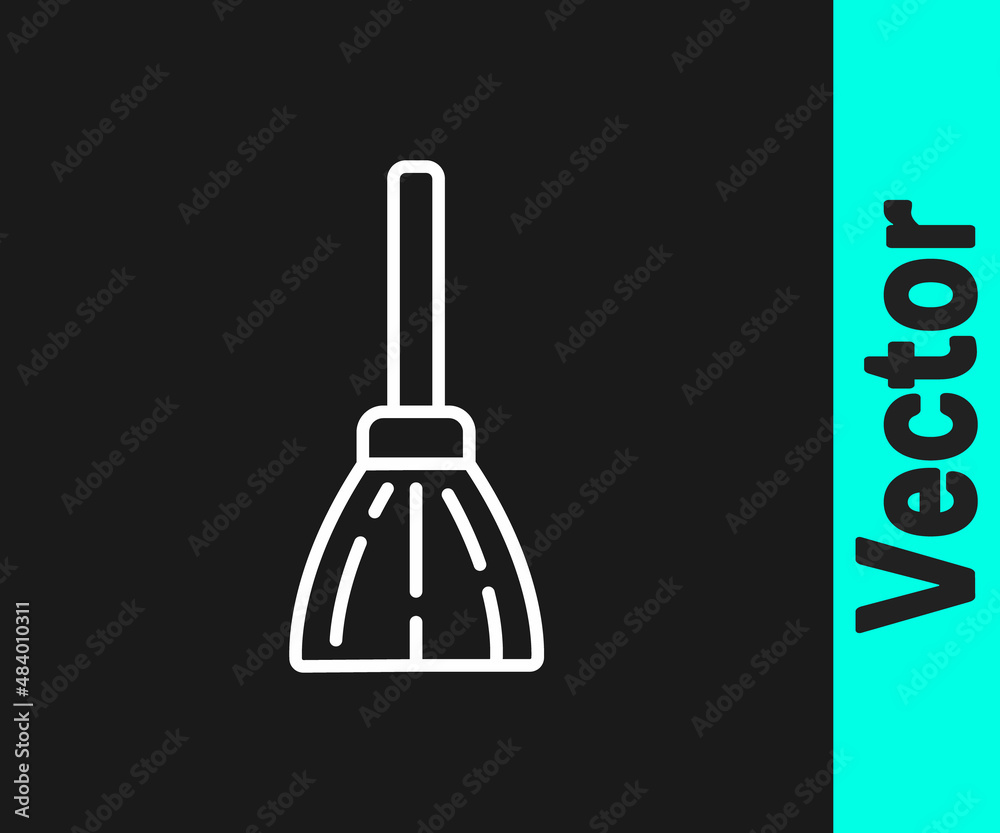 White line Handle broom icon isolated on black background. Cleaning service concept. Vector White line Handle broom icon isolated on black background. Cleaning service concept. Vector