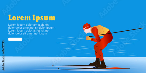 UI design of an abstract man skiing on abstract background. Cross-country skiing, nordic combined. freestyle ski cross