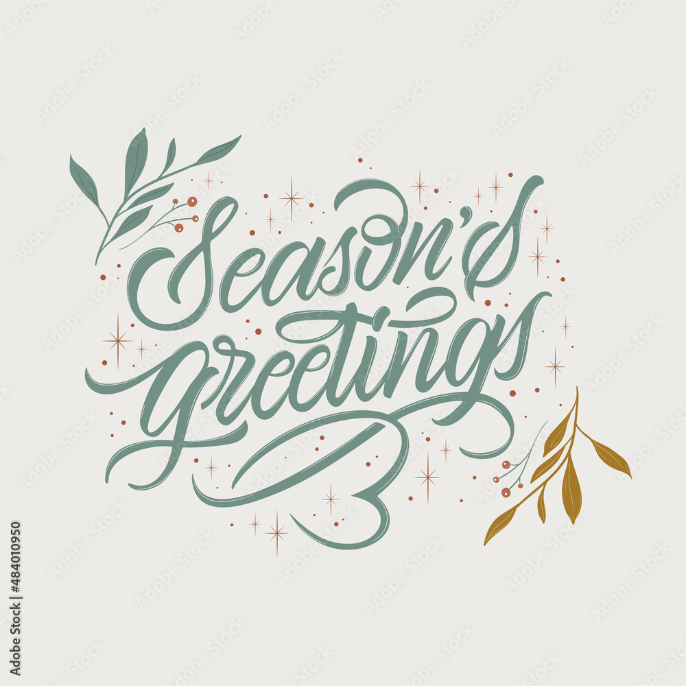 Season's greetings vector text for the Christmas holiday. Design poster, greeting card, party invitation. Vector illustration.