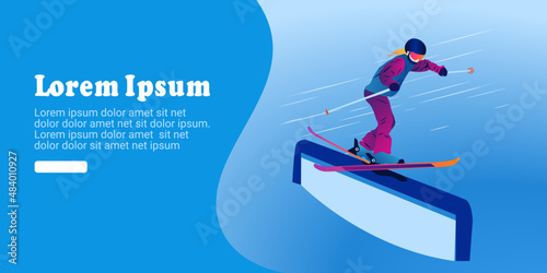  UI design of an abstract man skiing on abstract background. Freeski slopestyle © Zarina_Bura