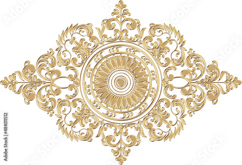 3D-image gold classic swirl central ornament for ceiling decoration photo