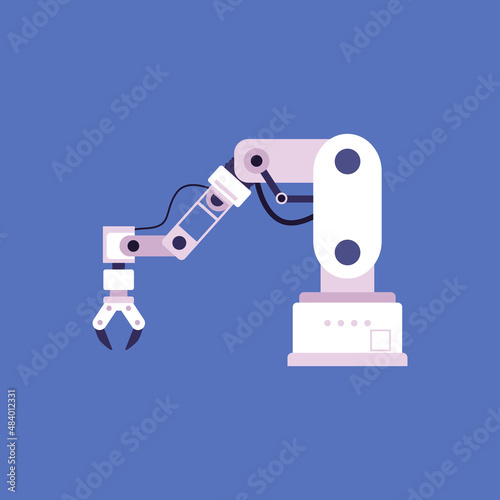 Smart industry 4.0 robotic manipulator hand, flat vector illustration isolated.
