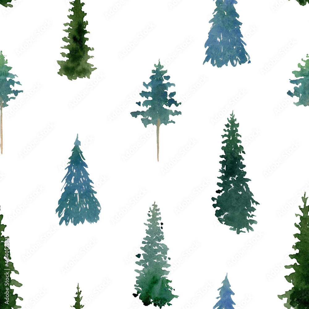 mountain digital paper, watercolor forest tree seamless pattern, mountain landscape clipart, mountain background, nature clip art, isolated elements on white background