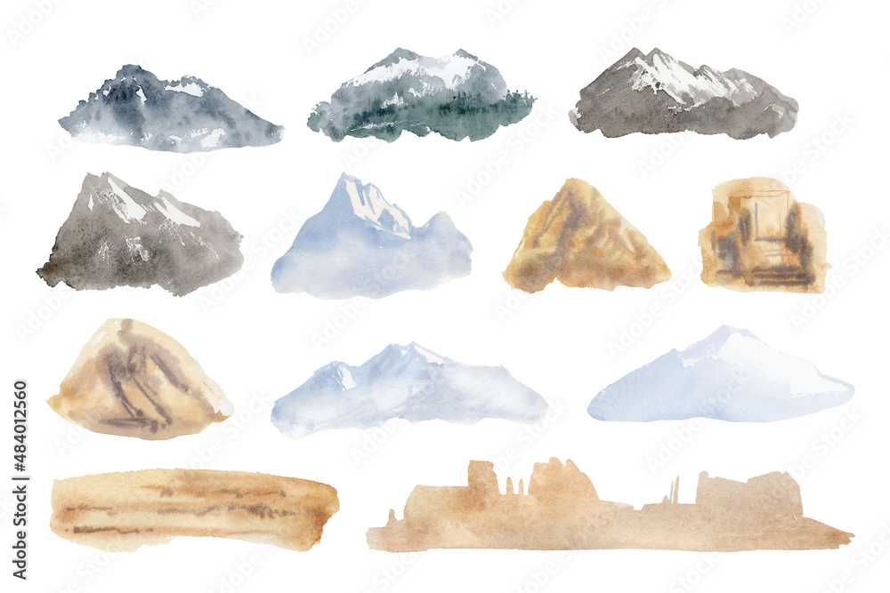 watercolor landscape clipart, mountain illustration clip art, background creator, summer nature printable painting, isolated elements on white background watercolor landscape clipart, mountain illustration clip art, background creator, summer nature printable painting, isolated elements on white background