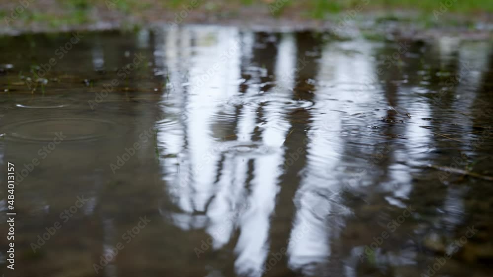Rain is falling in a puddle in the park Rain is falling in a puddle in the park