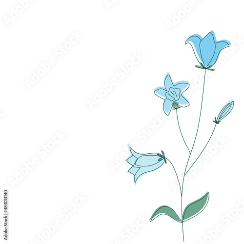 Vector bluebell flower with outlined silhouette isolated on white background. Design for Logo, business card, flyer.
