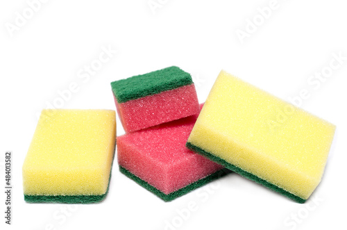 Red and yellow sponges isolated on white background