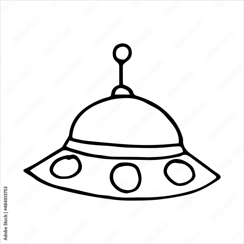 vector drawing in doodle style. Flying saucer. cute childish line drawing, sketch. space flying saucer aliens. vector drawing in doodle style. Flying saucer. cute childish line drawing, sketch. space flying saucer aliens.