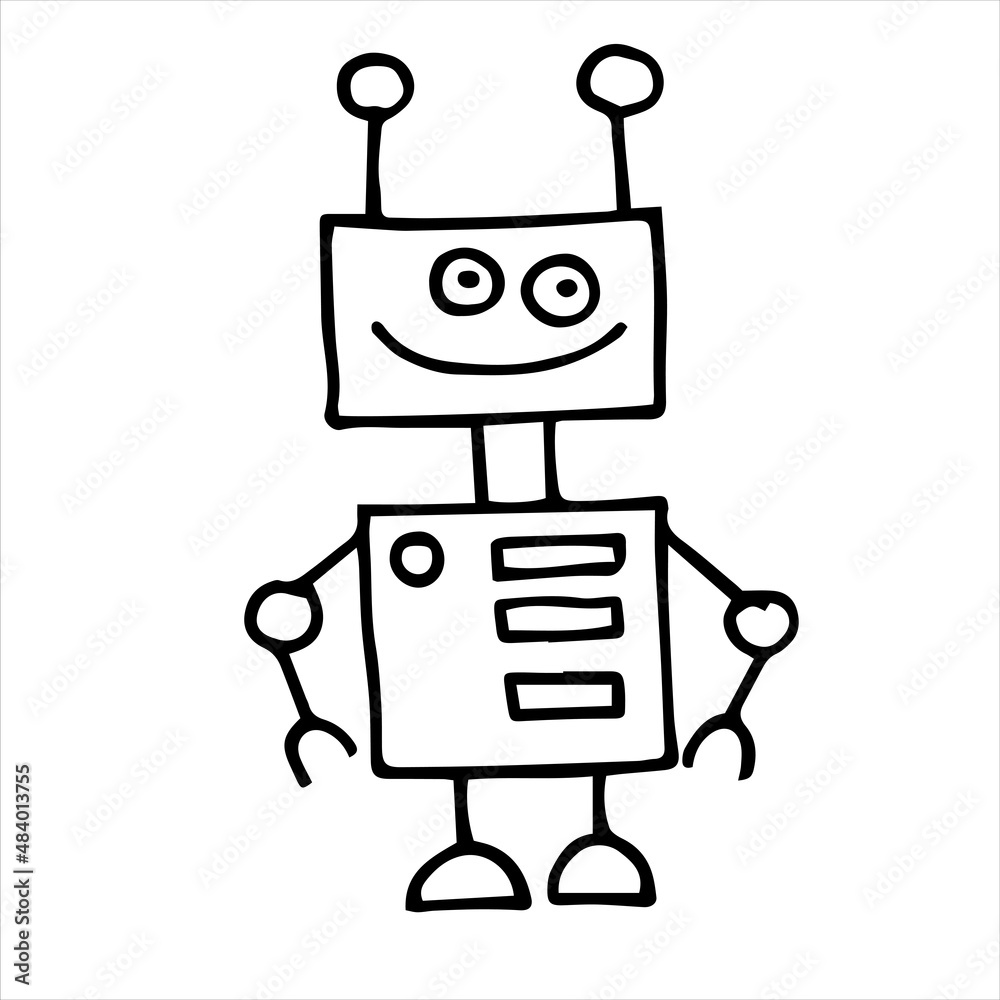 simple vector drawing in doodle style. robot. cute robot hand drawn