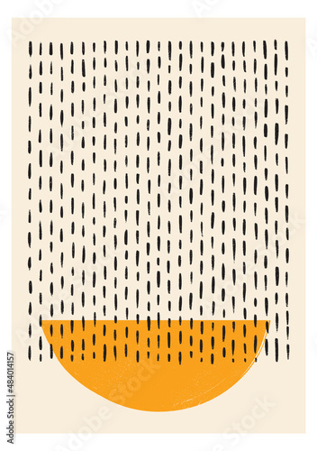 Minimalist 20s Bauhaus Style Abstract Compositions. Hand Painted Mid-Century Geometrical Wall Decoration.