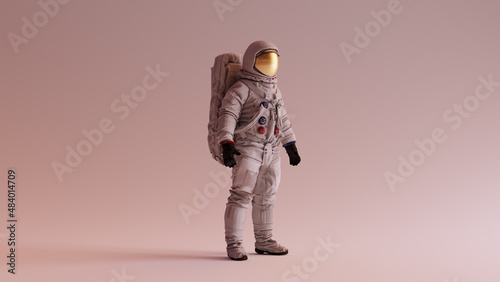 Astronaut with Gold Visor and White Helmet Spacesuit With Warm Background with Neutral Diffused Side Lighting Right Quarter View Cosmonaut Retro Spaceman Spacewoman 3d illustration 3d render