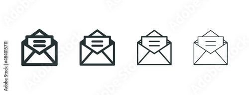 envelope icon, mail icon, email message symbol in filled, thin line, outline and stroke style for apps and website	
