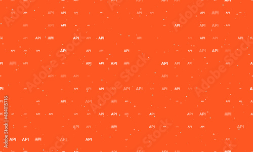 Seamless background pattern of evenly spaced white api symbols of different sizes and opacity. Vector illustration on deep orange background with stars