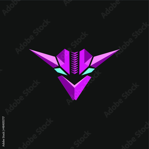  Purple modern robot head illustration design with 3 d effect forming letter v