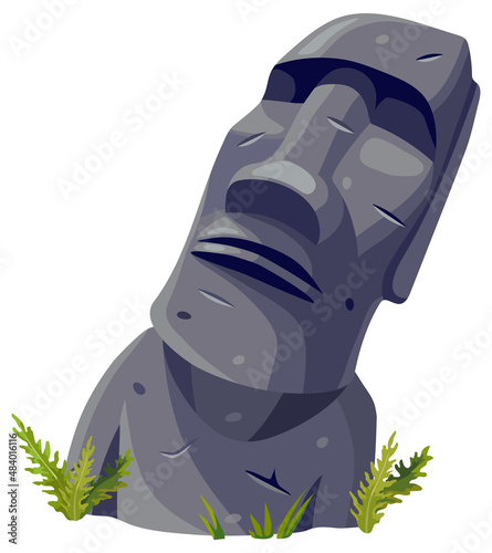Moai on Easter island. Isolated vector cartoon stone sculpture. Ancient statue civilizations of atlantis and lemuria.