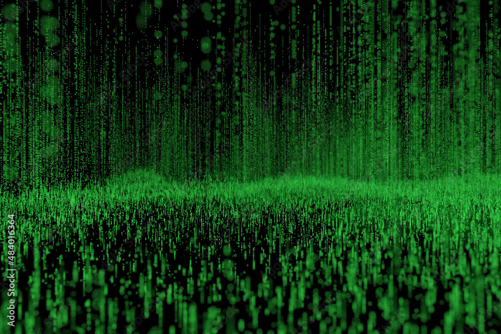 Fototapeta premium Digital background green matrix. Matrix style program. Stream of Decimal Digits. Computer code.