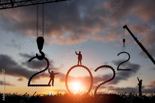 Silhouette staff works as a to prepare to welcome the new year 2022 on construction site
