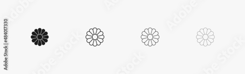 Rounded flower icon with black outline. Flower icon with petals for ornament and garden. Spring sign  modern vector