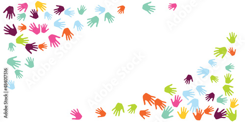 Colorful kids handprints art therapy concept vector illustration.