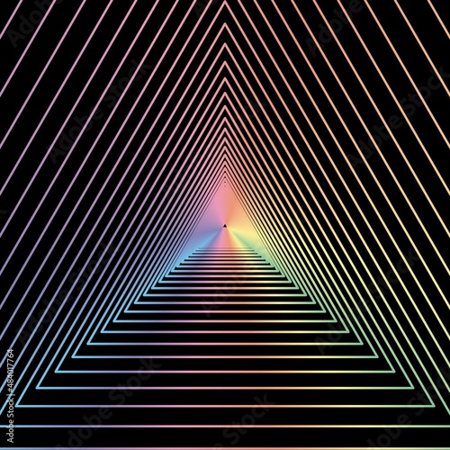 Rainbow pastel triangle Tunnel on black background. Vector illustration.